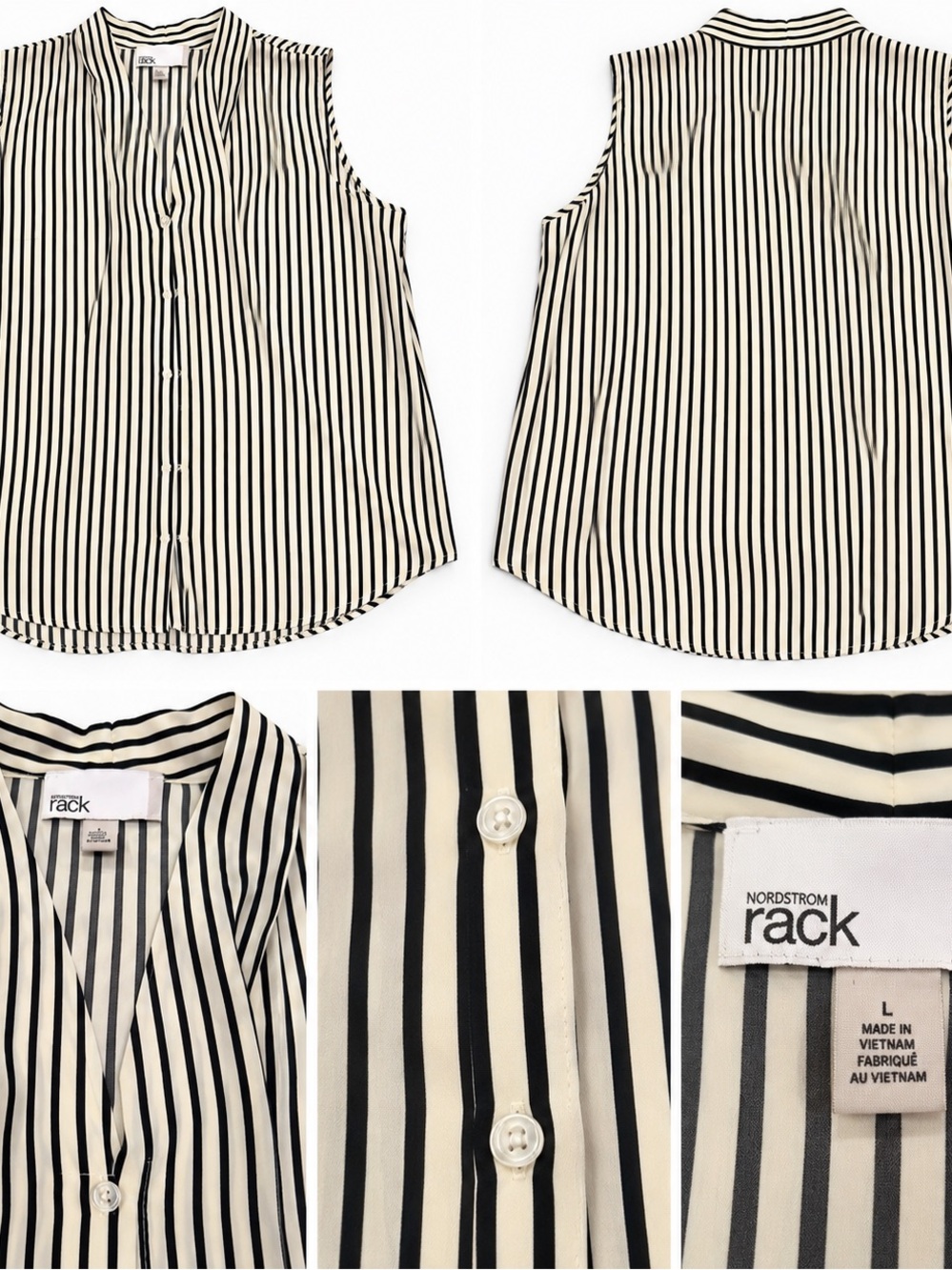 Nordstrom Rack Black & Cream Vertical Stripe Sleeveless Blouse